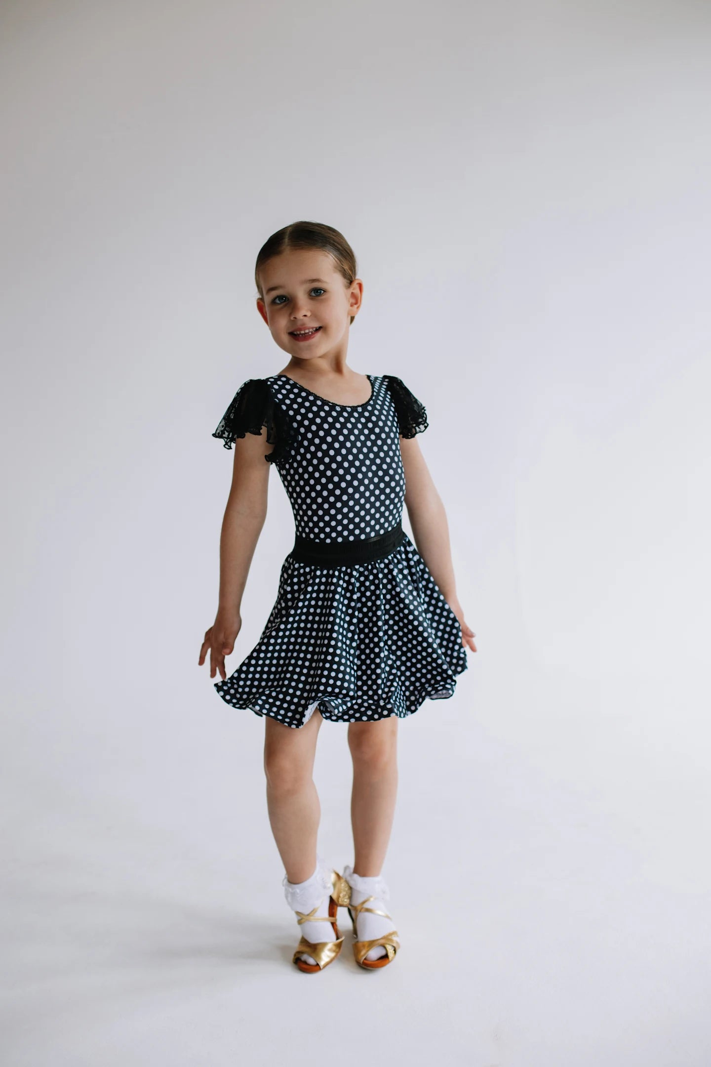 Kinder Latein Tanzkleid „Polka Charm“ – Schwarz Weiß
