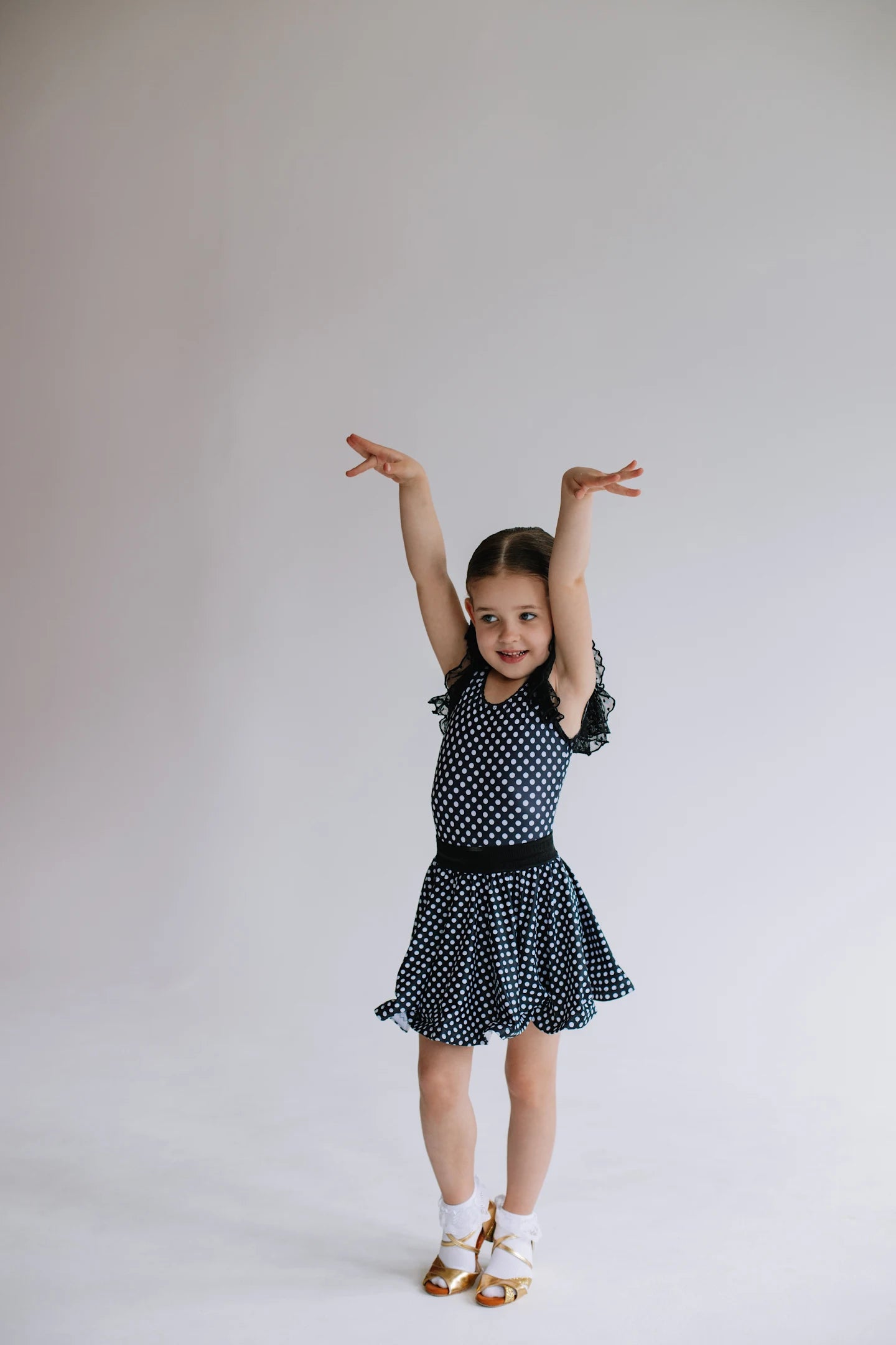 Kinder Latein Tanzkleid „Polka Charm“ – Schwarz Weiß